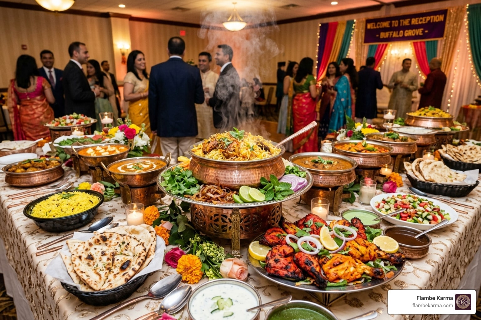 Indian catering Buffalo Grove vibrant spread with biryani and tandoori dishes - Indian catering Buffalo Grove