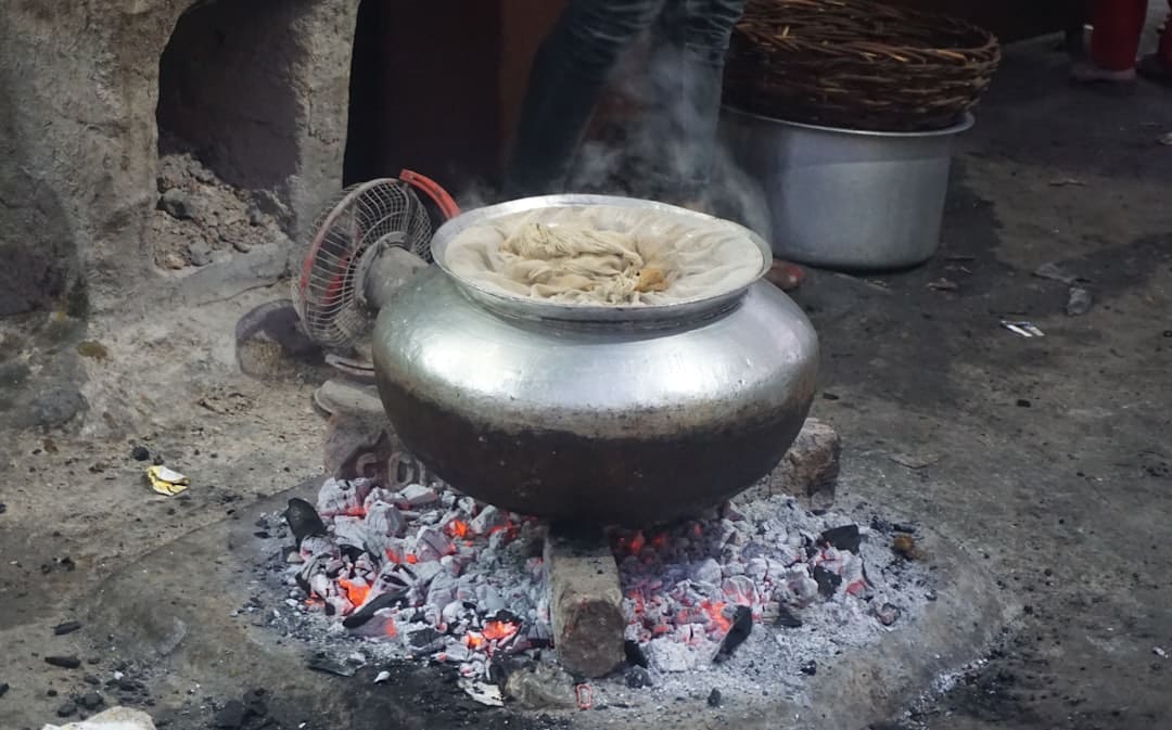 Hyderabadi biryani steaming pot